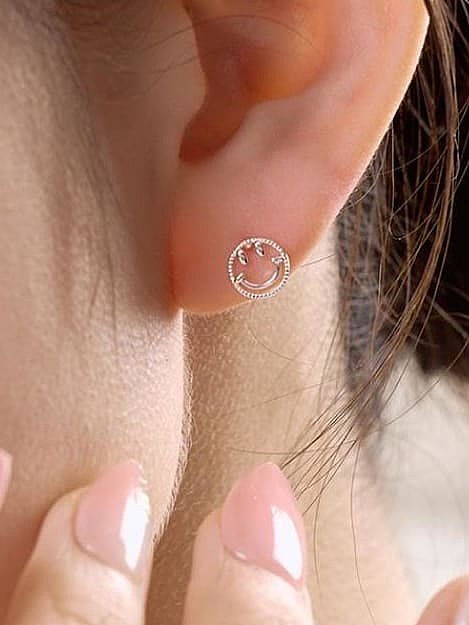925 Sterling Silver Smiley Minimalist Stud Earring