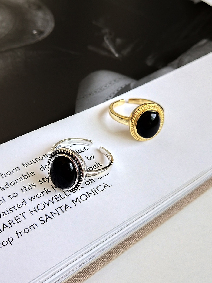 925 Sterling Silver With 18k Gold Plated Vintage Oval black Carnelian Solitaire Rings