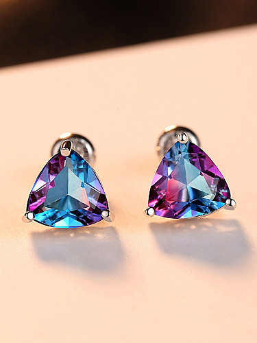 Dreieckiger Ohrring aus Sterlingsilber mit Regenbogen-Halbedelsteinen