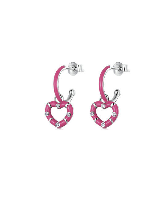 925 Sterling Silver Enamel Heart Cute Drop Earring