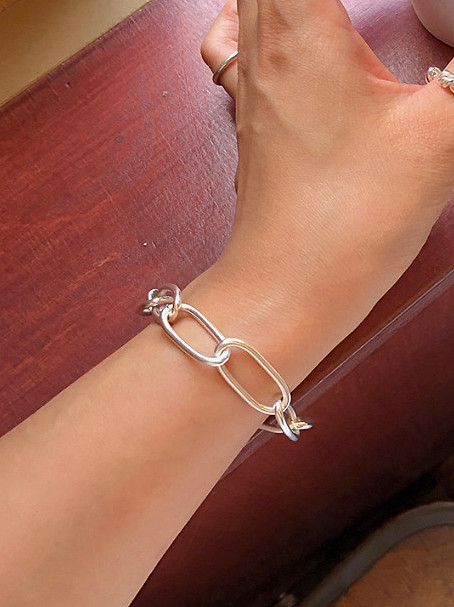 925 Sterling Silver With Platinum Plated Simplistic Round Chain Bracelets