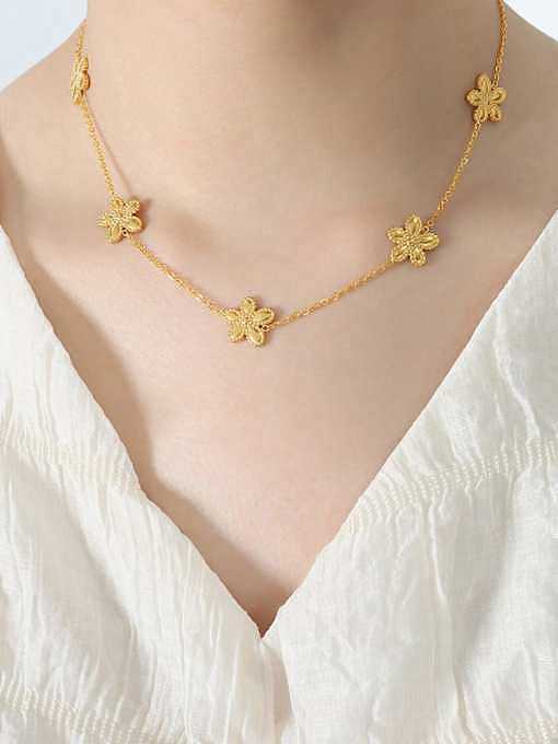 Conjunto de colar e pulseira de aço titânio flor delicada