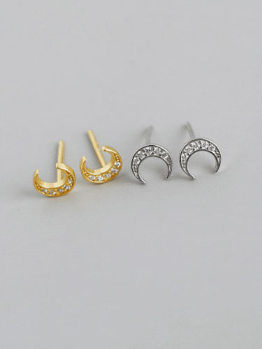 Boucles d'oreilles minimalistes en forme de lune avec oxyde de zirconium en argent sterling 925