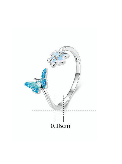925 Sterling Silver Enamel Butterfly Cute Band Ring
