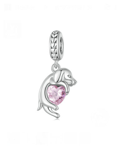 925 Sterling Silver Cubic Zirconia Cute Dog DIY Accessory Pendant