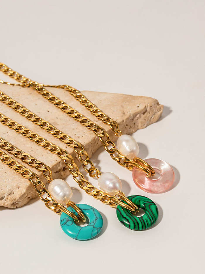 Geometrische Hip-Hop-Halskette aus Edelstahl mit Natursteinen