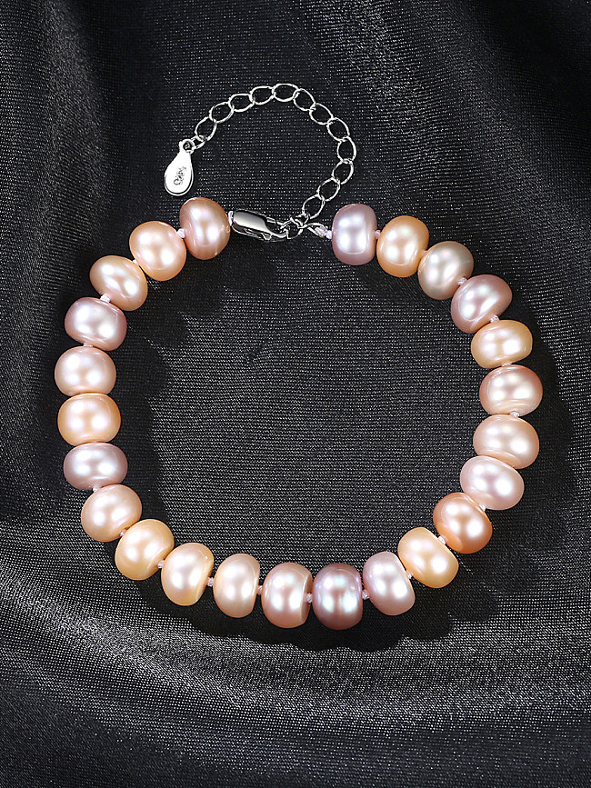 Bracelet de perles d'eau douce naturelles plates de 8 à 9 mm en argent sterling
