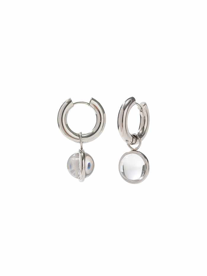 Dainty Ball Boucles d'oreilles et collier en acier inoxydable avec pierre de verre