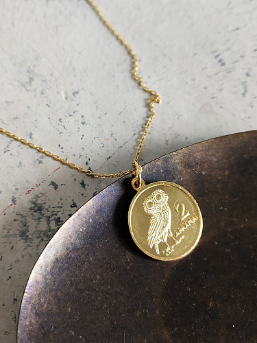 Sterling Silver Gold Owl round Necklace