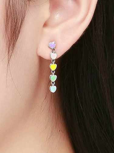 925 Sterling Silver Enamel Heart Cute Long Drop Earring