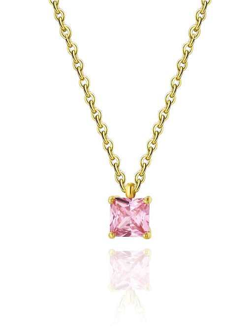 Titanium Steel Cubic Zirconia Pink Geometric Trend Necklace