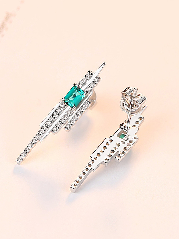 Sterling silver emerald inlaid zircon geometric free size earring