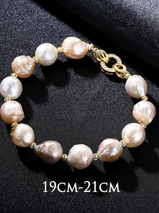 Bracelet en perles naturelles baroques plaqué argent pur 18 carats