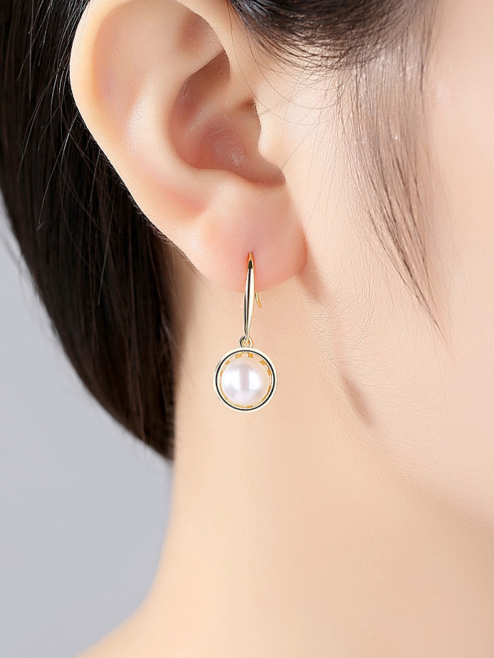 Pure silver 8-9mm natural pearl ear hook
