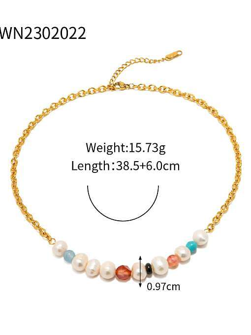Collier de perles de Bohême en acier inoxydable avec perles d'eau douce