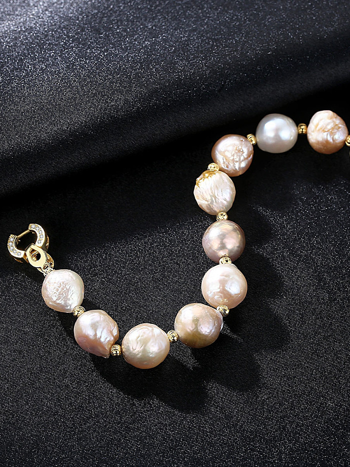 Pure silver plating 18K-gold Baroque natural pearl bracelet