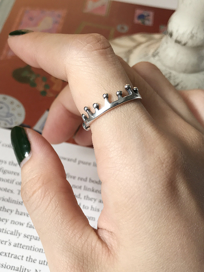 Sterling Silver personality crown free size ring