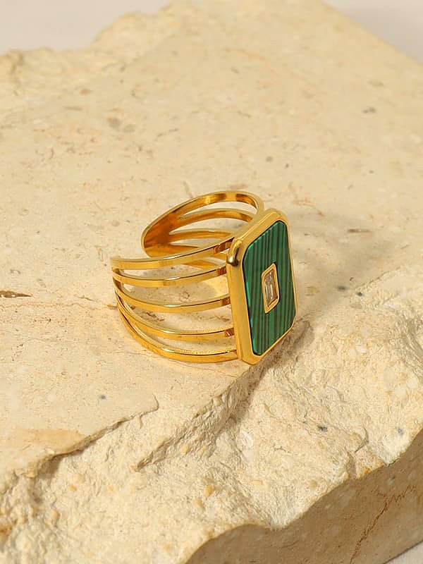 Titanium Steel Malchite Geometric Trend Band Ring