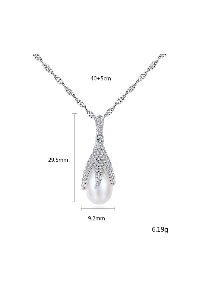 Collier de perles naturelles en zircon AAA incrusté d'argent pur