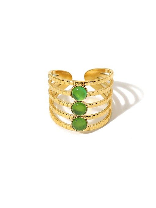 Titanium Steel Cats Eye Green Geometric Trend Band Ring