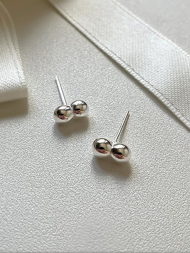 925 Sterling Silver Bead Round Minimalist Stud Earring