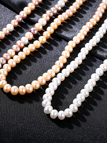 8-9mm strong light natural freshwater pearl exquisite silver button Pearl Necklace
