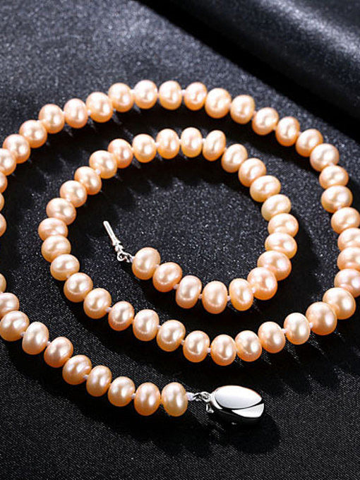 8-9mm forte lumière naturelle perle d'eau douce exquise bouton en argent collier de perles