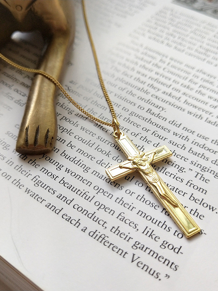 Pure silver gold plated cross Jesus Necklace