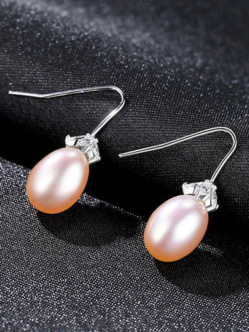 Pure silver with 3A zircon natural freshwater pearl studs