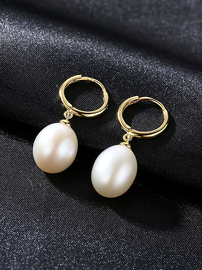 Pure silver 10-11mm natural pearl gold ear buckle