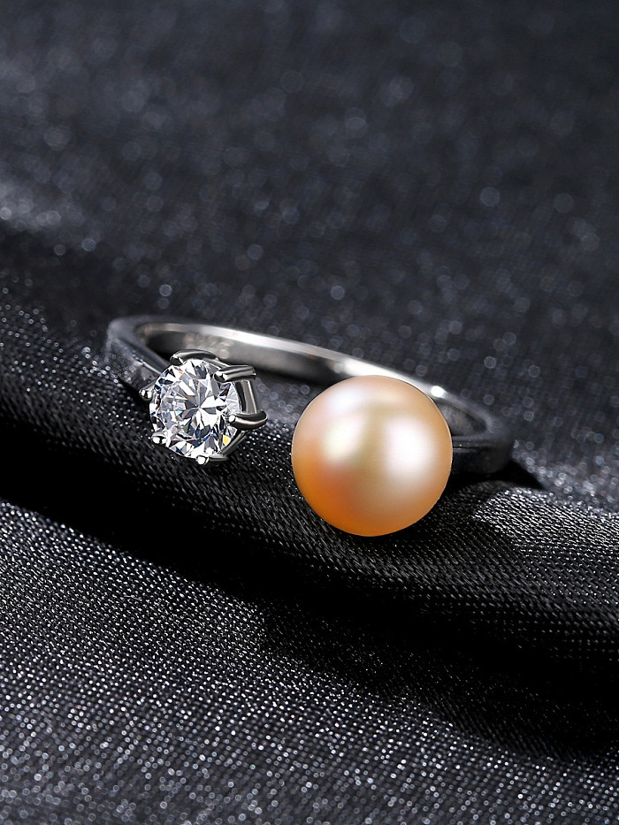 Sterling silver zircon natural freshwater pearl free size ring