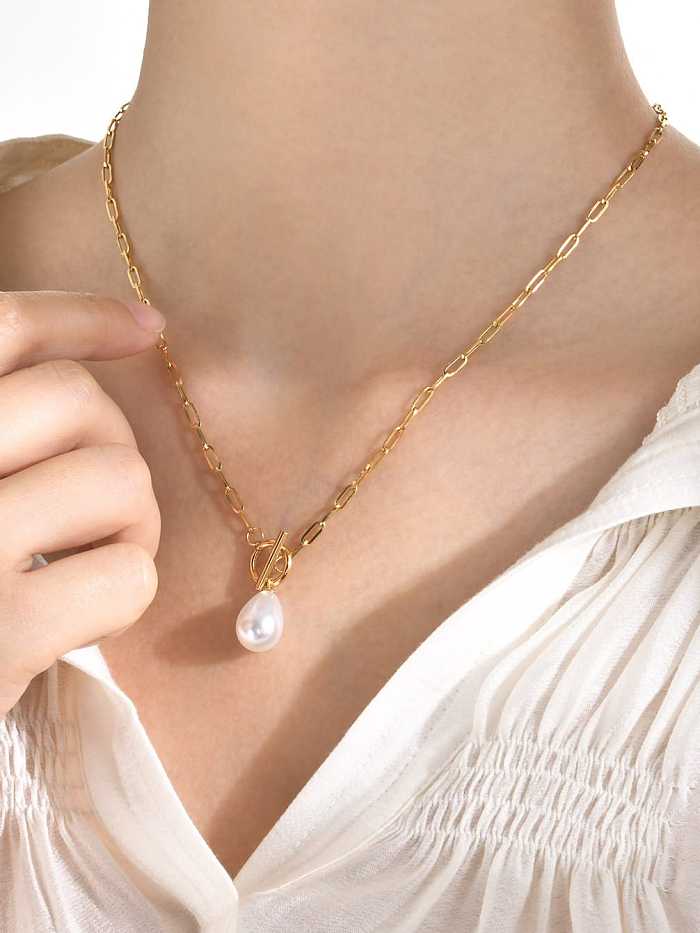 Stainless steel Imitation Pearl Water Drop Minimalist Necklace