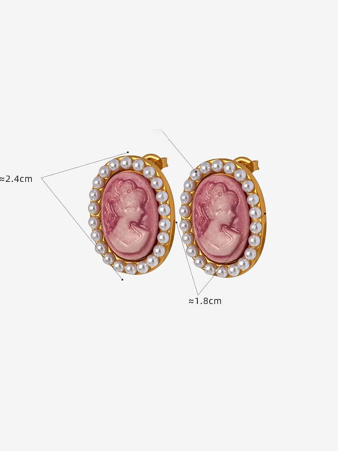 Boucles d'Oreilles Vintage Ovale Perle d'Imitation Acier Titane