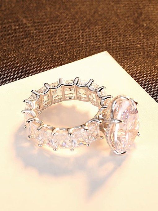 925 Sterling Silver Cubic Zirconia Water Drop Statement Band Ring