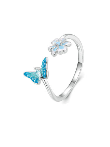 925 Sterling Silver Enamel Butterfly Cute Band Ring