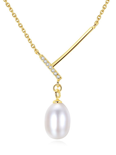 Nuevo collar de perlas naturales de plata pura con circón AAA