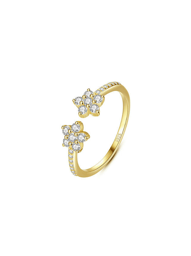 925 Sterling Silver Cubic Zirconia Flower Minimalist Band Ring