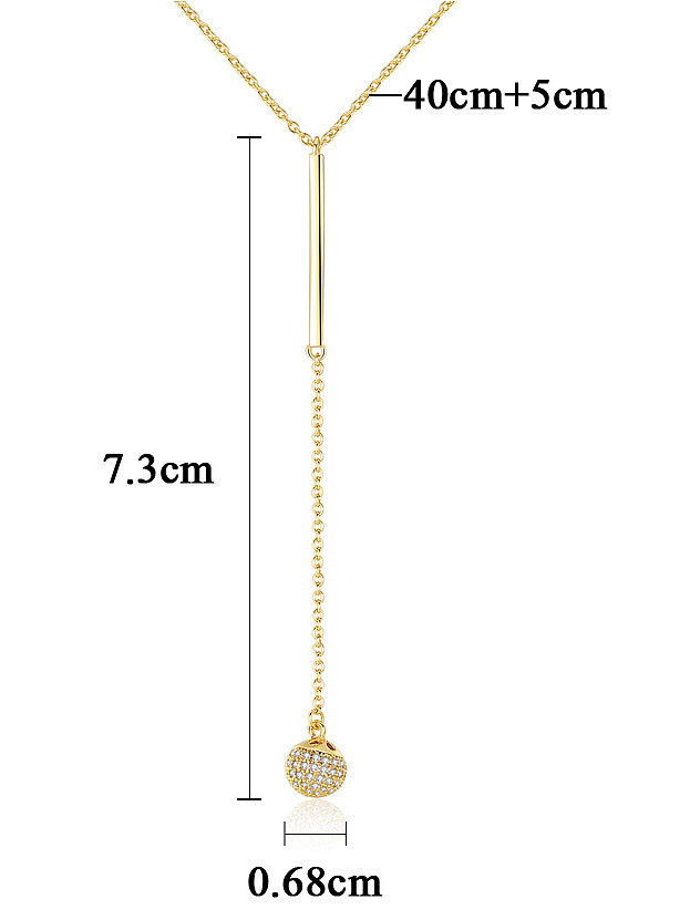 Collier long pendentif boule de zircons en or 18 carats plaqué argent pur