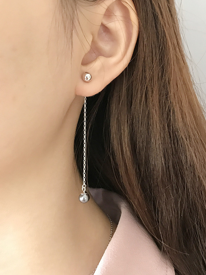 Sterling silver synthetic pearl tassel Stud Earrings