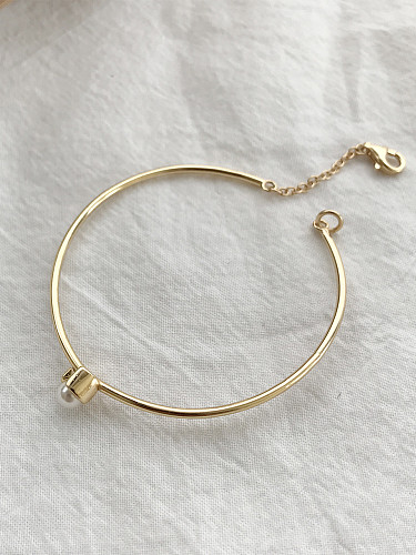 Bracelet ouvert géométrique simple perle synthétique en argent pur