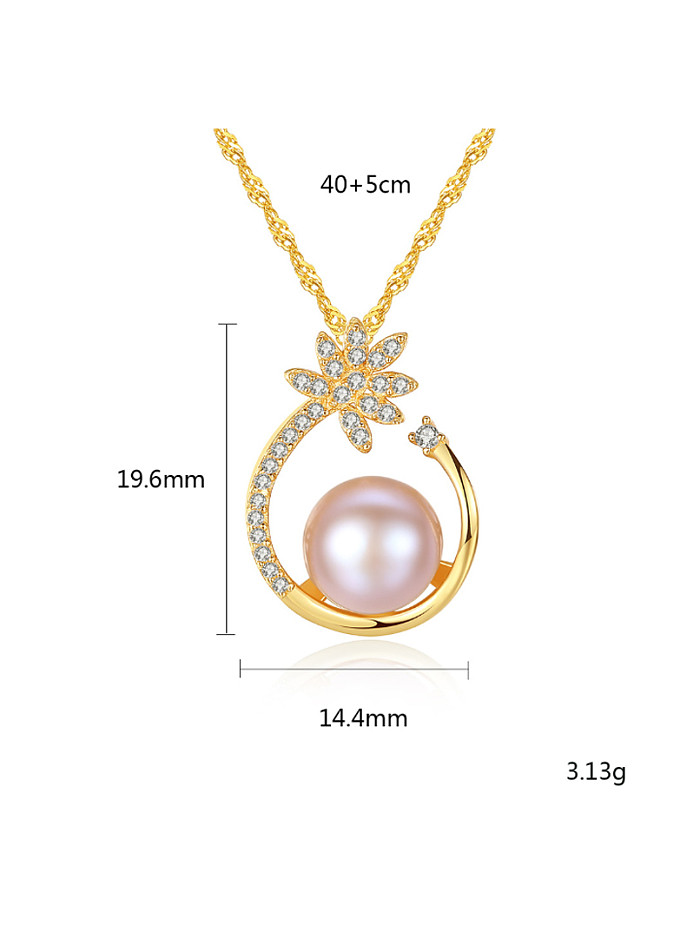 Pure Silver AAA zircon Natural Freshwater Pearl Pendant Necklace