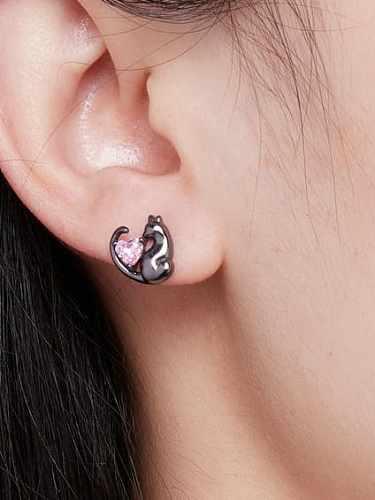 Boucles d'oreilles en argent sterling 925 avec oxyde de zirconium et chat mignon