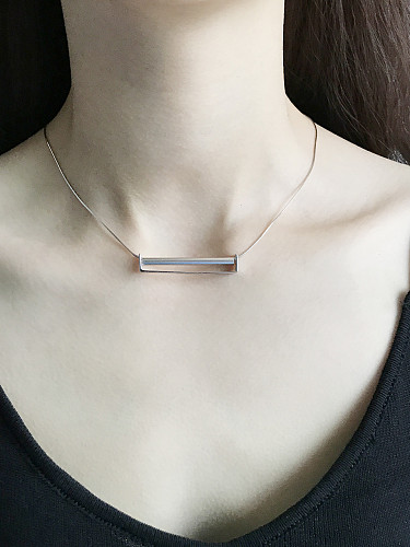 Sterling silver long tube minimalist necklace