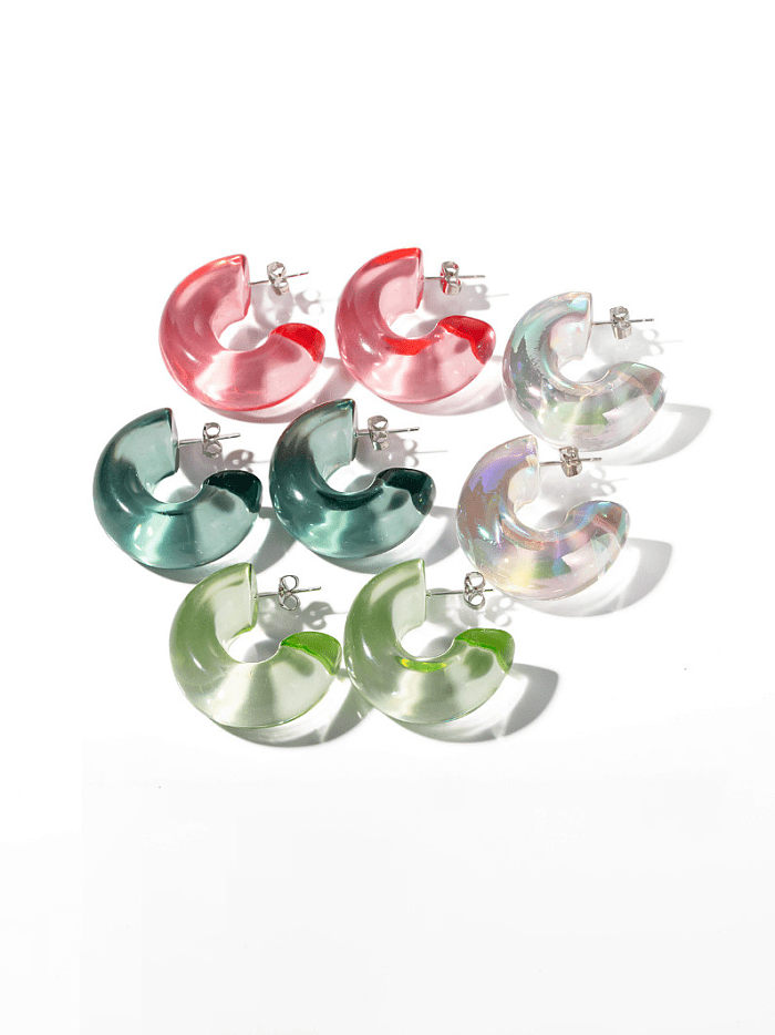 Boucles d'oreilles minimalistes géométriques multicolores en résine en acier inoxydable