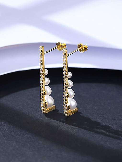 925 Sterling Silver Imitation Pearl Geometric Minimalist Drop Earring