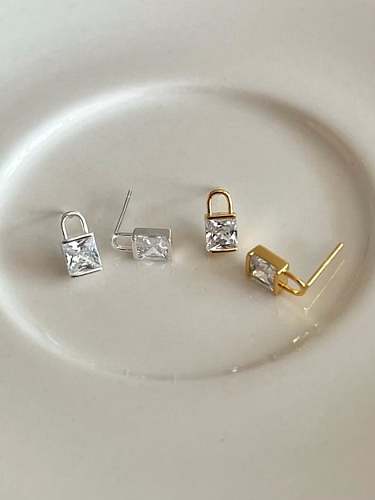 925 Sterling Silver Cubic Zirconia Square Minimalist Stud Earring