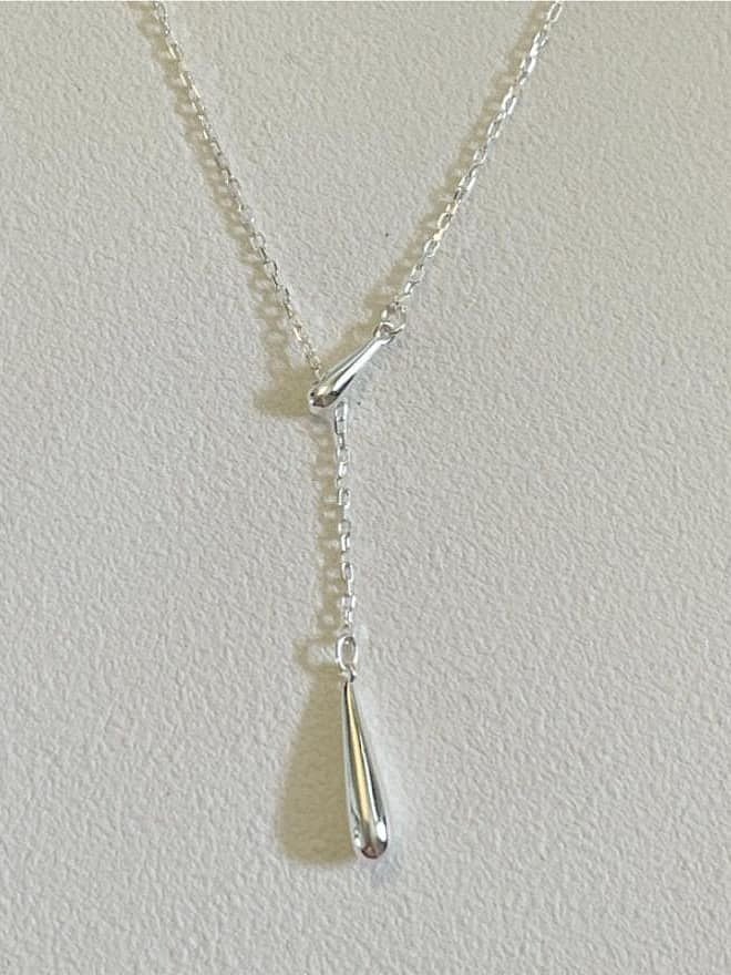 925 Sterling Silver Water Drop Tassel Minimalist Lariat Necklace