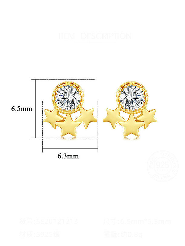 Pendiente de tuerca minimalista de plata de ley 925 con pentagrama de diamantes de imitación