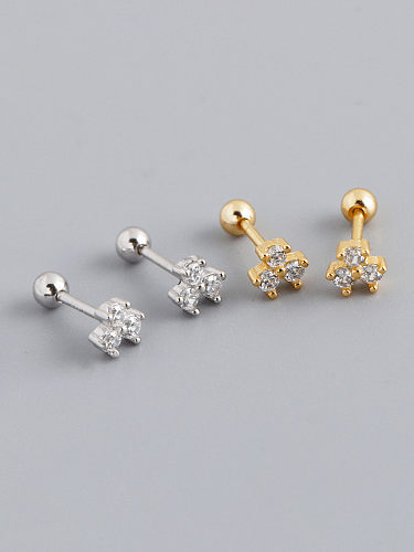 925 Sterling Silver Cubic Zirconia Flower Minimalist Stud Earring