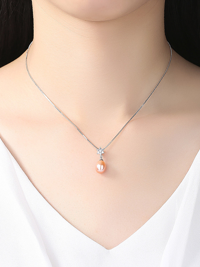 Collier de perles d'eau douce naturelles en argent pur avec des fleurs de zircon AAA